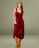 Red Sweetheart Neck A-Line Maxi Dress