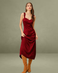 Red Sweetheart Neck A-Line Maxi Dress