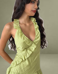 Lorena Mini Dress in Chiffon Stripe Green