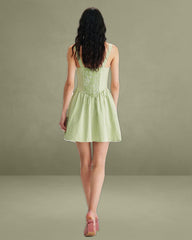 Green Plaid Ruched Slip Mini Dress