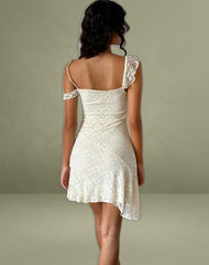 Jati Mini Dress in Off White Canina Rose Lace