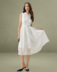 White Striped Sleeveless Midi Dress