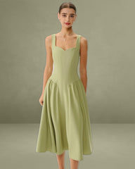 Green Sweetheart Neck Slip Midi Prom Dress