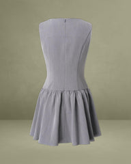 Grey Boat Neck Sleeveless Mini Dress