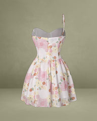 Pink Floral Sweetheart Neck Slip Mini Dress