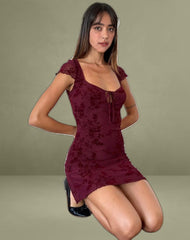 Lashka Mini Dress in Botanical Flower Maroon
