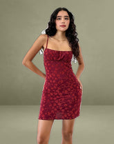 Darsya Mini Dress in Grunge Floral Flock Red