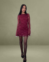 Sevila Long Sleeve Mini Dress Lace Burgundy