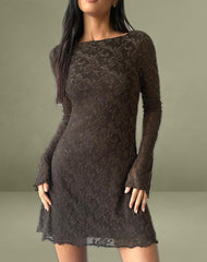 Sevila Dress in Jacquard Knit Dark Brown