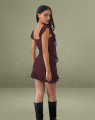 Rolita Mini Dress in Ditsy Flock Burnt Maroon
