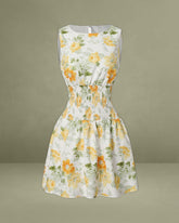 Green Floral Boat Neck Mini Dress