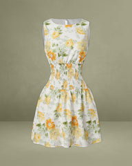 Green Floral Boat Neck Mini Dress