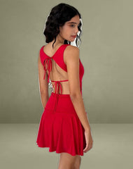 Abreille Open Back Mini Dress in Slinky Red