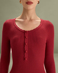 Red Bodycon Bell Sleeve Sweater Dress