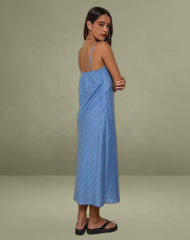 Elayna Midi Dress in Chiffon Stripe Blue