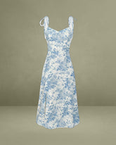 The Blue Sweetheart Neck Shirred Midi Dress