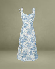 The Blue Sweetheart Neck Shirred Midi Dress