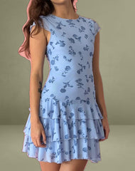 Mirtilo Mini Dress in Inky Blue Floral Mesh