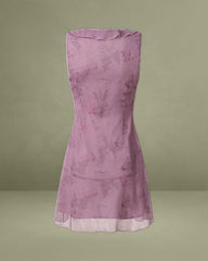 Purple Floral V Neck Ruffle Sleeveless Mini Dress