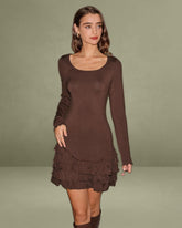 Brown Tiered A-Line Mini Dress