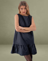 Arkana Babydoll Mini Dress in Black Taffeta