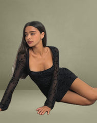 Luth Mini Dress in Vine Flower Black