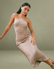 Belara Maxi Dress in Satin Stripe Taupe