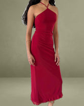 Ribka Halterneck Midi Dress in Mesh Cherry