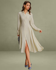 Apricot A-Line Button Midi Dress