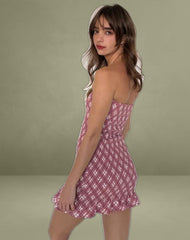 Takiyo Bandeau Mini Dress in Pink Tartan