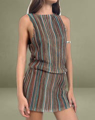 Jhani Mini Dress in Shimmer Plisse Blue and Brown