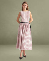 Red Plaid Boat Neck Midi Dress