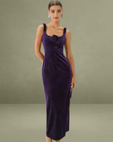 Purple U Neck Bodycon Velvet Maxi Dress
