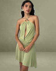Saira Halter Neck Mini Dress in Sage