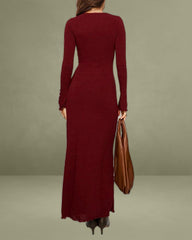 Wine Red Cut Out Sweater Dress