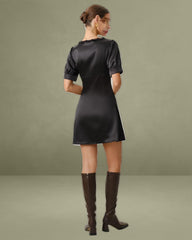 Black V Neck Satin Mini Dress