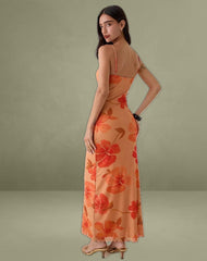 Dalesio Maxi Dress in Watercolour Hibiscus Orange