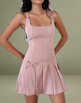 Jadzia Drop Waist Mini Dress in Blush Pinstripe