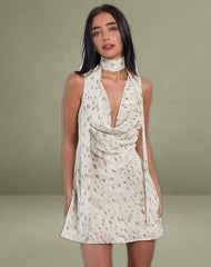 Jenat Mini Dress in Ivory Bambi Print with Scarf
