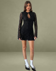 Silvanna Keyhole Mini Dress in Lace Black
