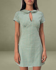 Medora Keyhole Mini Dress in Teal Check