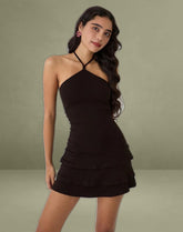 Suzetta Halter Mini Dress in Chocolate Brown