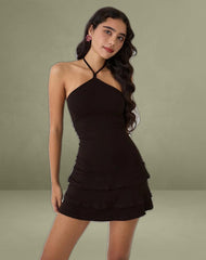 Suzetta Halter Mini Dress in Chocolate Brown