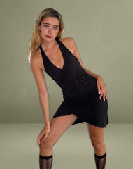 Kyrie Halterneck Wrap Dress in Slinky Black