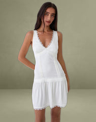 Nesha Ruffle Satin Mini Dress in White