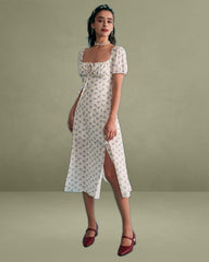 The Short Sleeve Floral Ruched Midi Dress