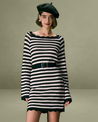 The Black Striped Flare Sleeve Mini Dress