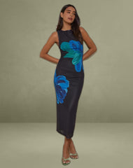 Fayola Printed Maxi Dress in Watercolour Flower Blue