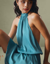 Davina Mini Dress in Stripe Satin Teal
