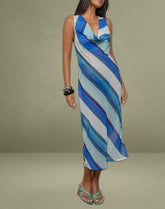 Anira Dress in Chiffon Painted Stripe Blue